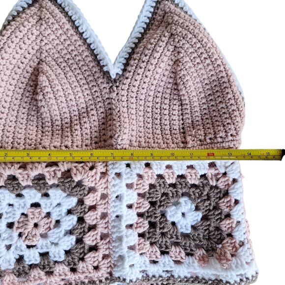 Handmade Crochet knit granny square halter top fits medium pink boho hippe - Picture 5 of 7